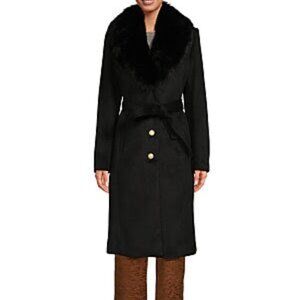 Karl Lagerfeld woman's coat with removable faux fur trim